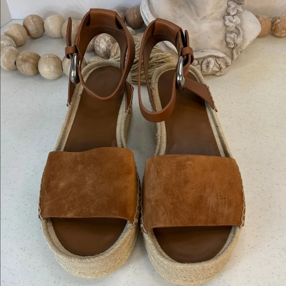Vince Belisa Ankle Strap Leather/suede Espadrille Platform Wedge Sandal Sz 8